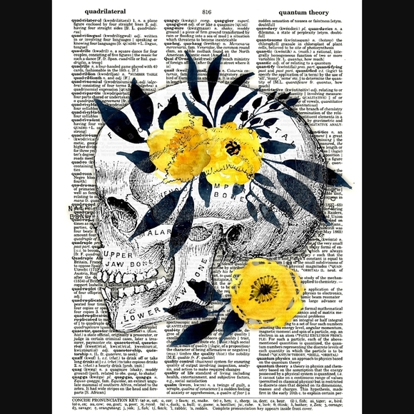 Handmade Other - Yellow Skull Anatomy Gothic Dictionary Art Print